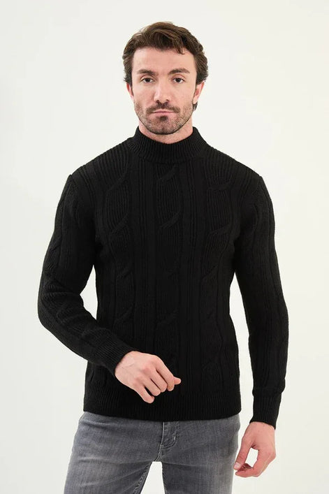 Ames Mens Cable Knit Sweater Black