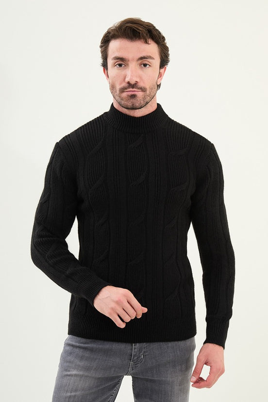 Mens Cable Knit Sweater Black
