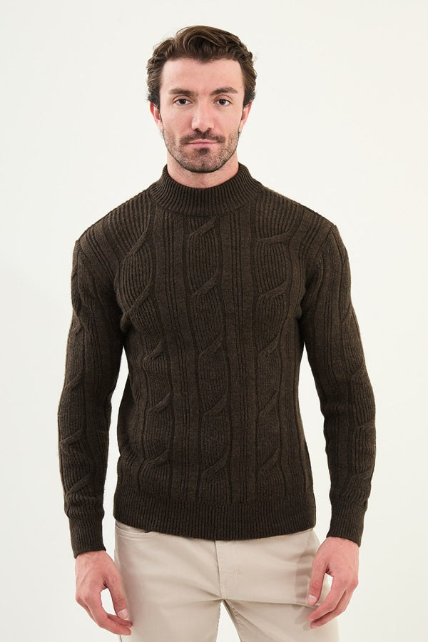 Ames Mens Cable Knit Sweater Brown