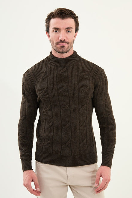 Ames Mens Cable Knit Sweater Brown