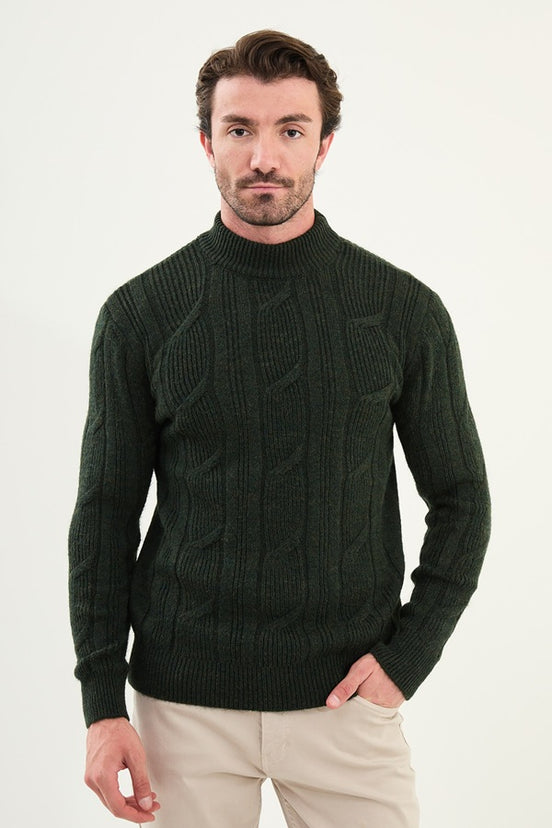 Mens Cable Knit Sweater Green