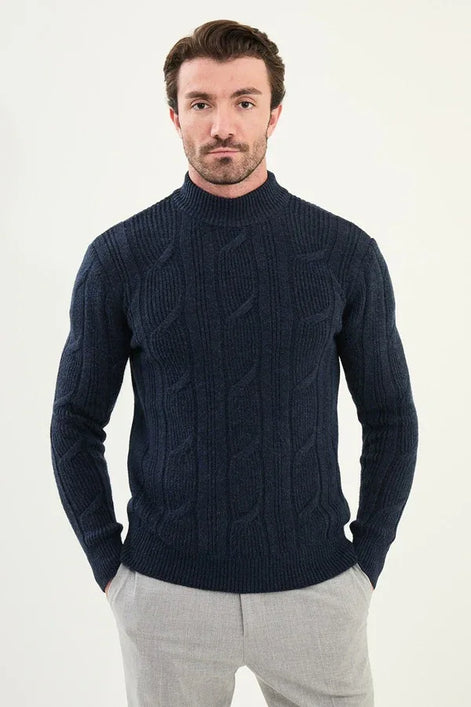 Ames Mens Cable Knit Sweater Navy Blue