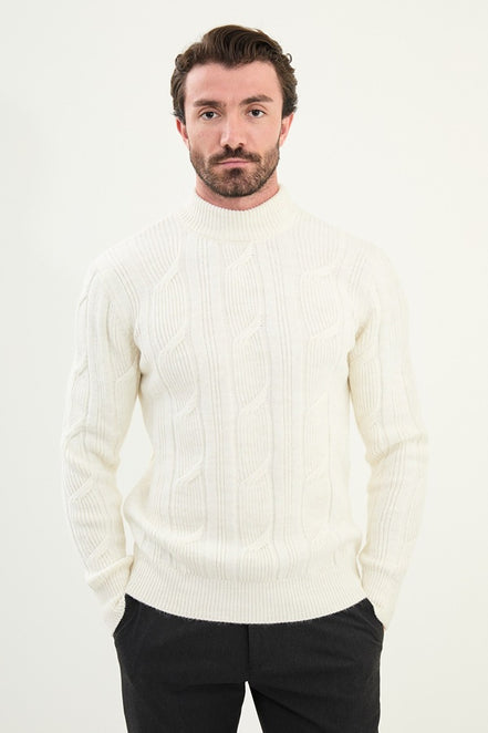 Ames Mens Cable Knit Sweater Off White