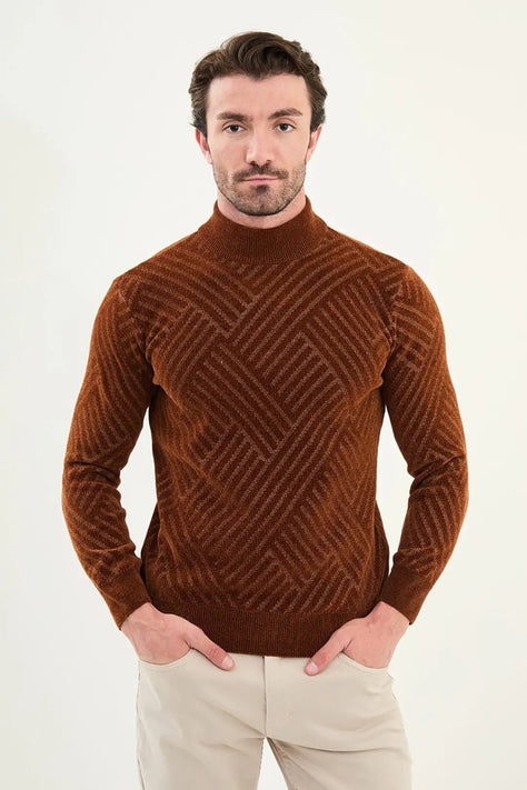 Rust Brown Mock Turtleneck Sweater Mens