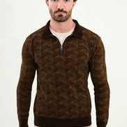 Ames Wool Polo Sweater Zip Up Brown
