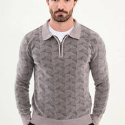 Ames Wool Polo Sweater Zip Up Gray