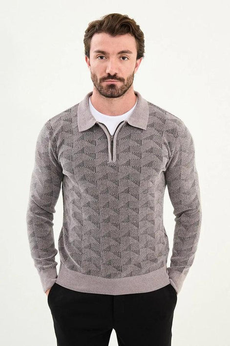 Ames Wool Polo Sweater Zip Up Gray