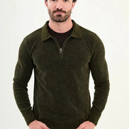 Ames Wool Polo Sweater Zip Up Green