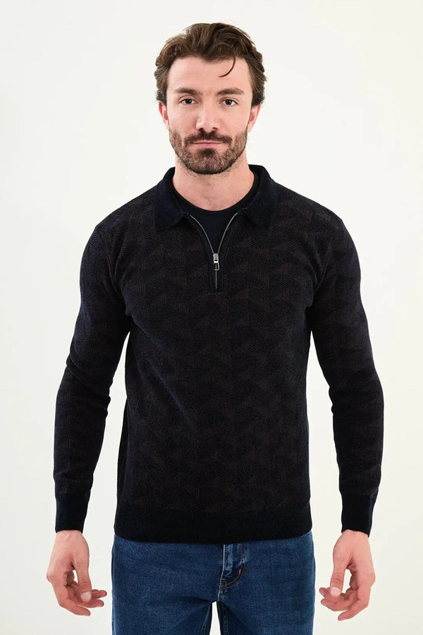 Ames Wool Polo Sweater Zip Up Navy Blue