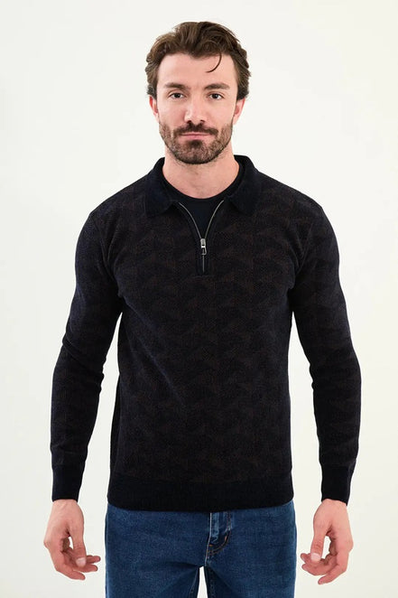 Ames Wool Polo Sweater Zip Up Navy Blue