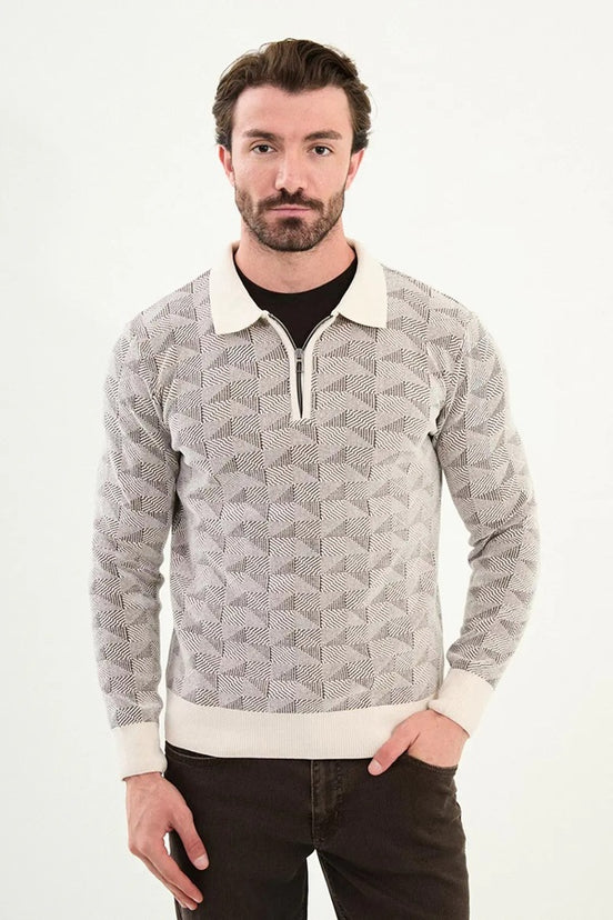 Wool Off White Polo Sweater Zip Up