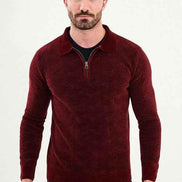 Ames Wool Polo Sweater Zip Up Red