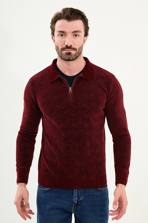 Wool Red Polo Sweater Zip Up