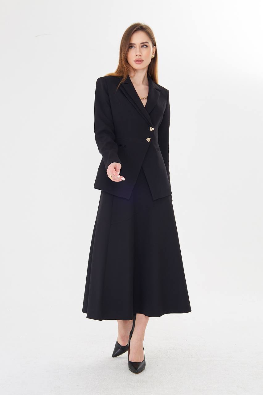 Black Blazer Midi Skirt Set