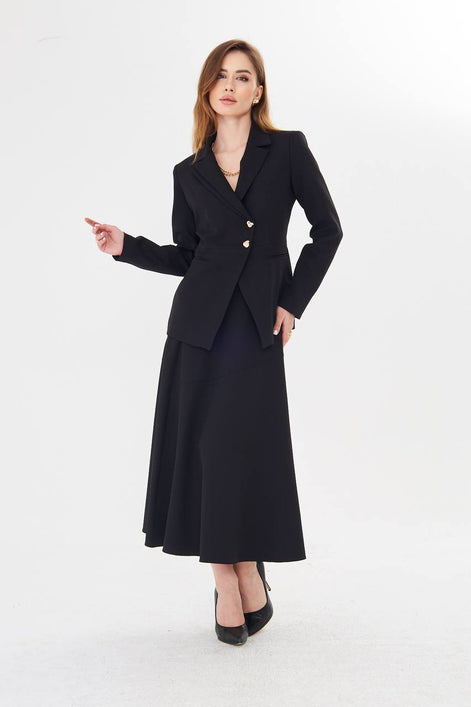 Black Blazer Midi Skirt Set