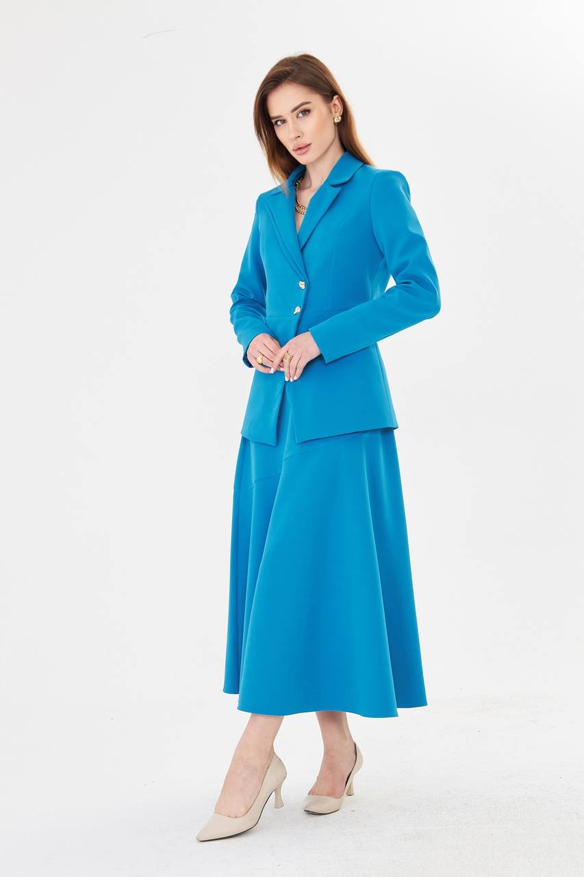 Blue Blazer Midi Skirt Set