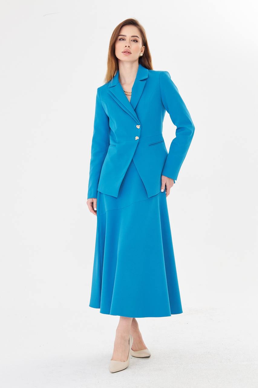 Blue Blazer Midi Skirt Set