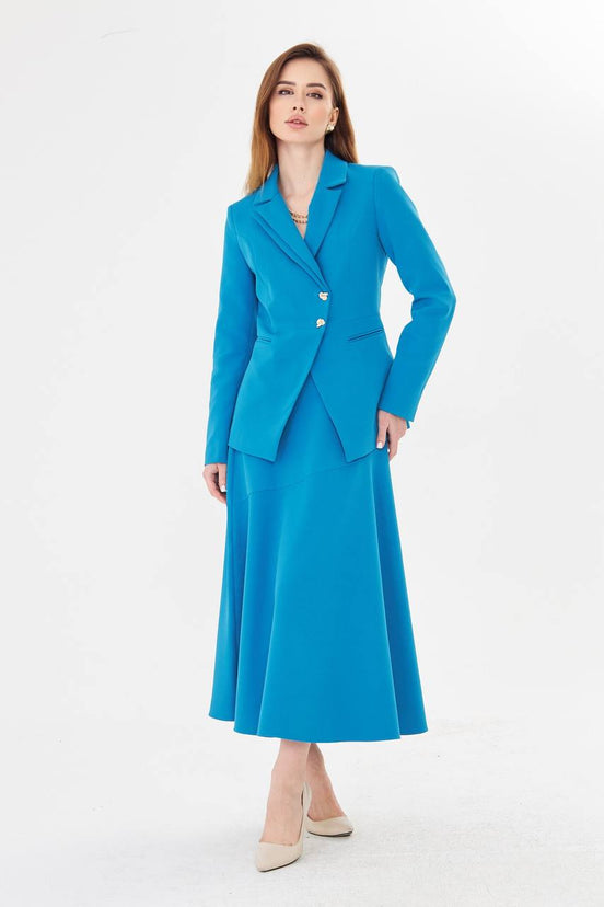 Blue Blazer Midi Skirt Set