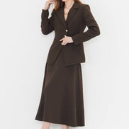 Coffee Brown Blazer Midi Skirt Set