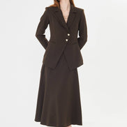 Coffee Brown Blazer Midi Skirt Set