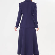 Navy Blue Blazer Midi Skirt Set