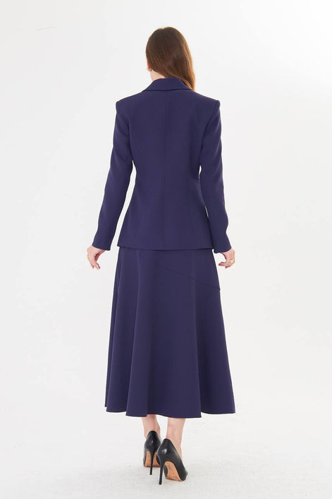 Navy Blue Blazer Midi Skirt Set
