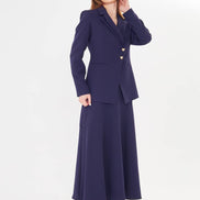 Navy Blue Blazer Midi Skirt Set