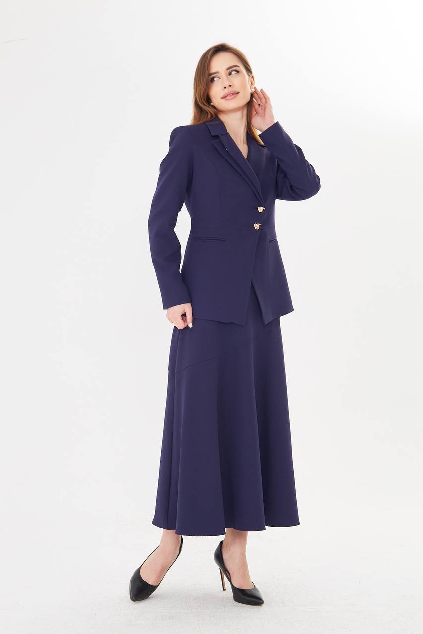 Navy Blue Blazer Midi Skirt Set