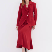 Red Blazer Midi Skirt Set