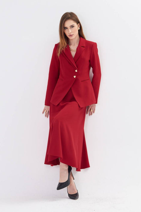 Red Blazer Midi Skirt Set