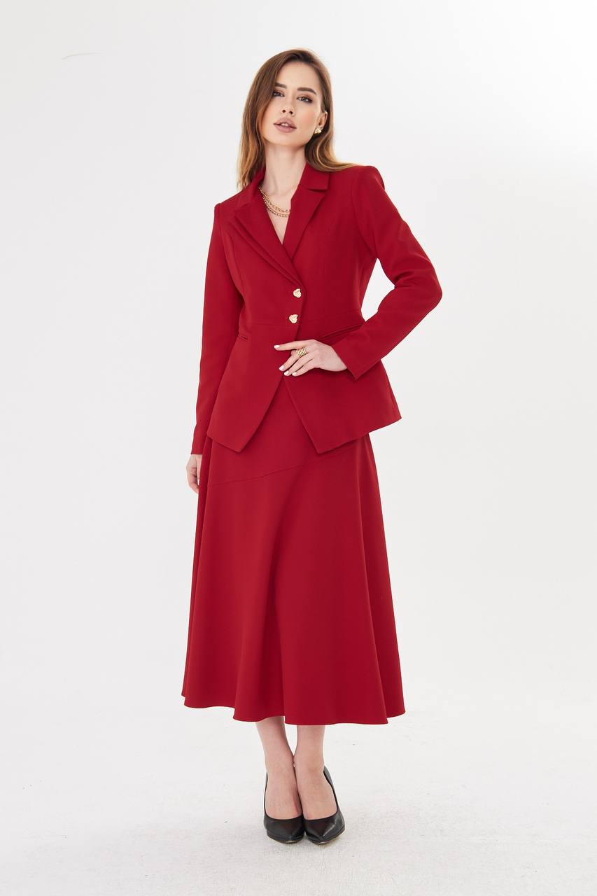 Red Blazer Midi Skirt Set