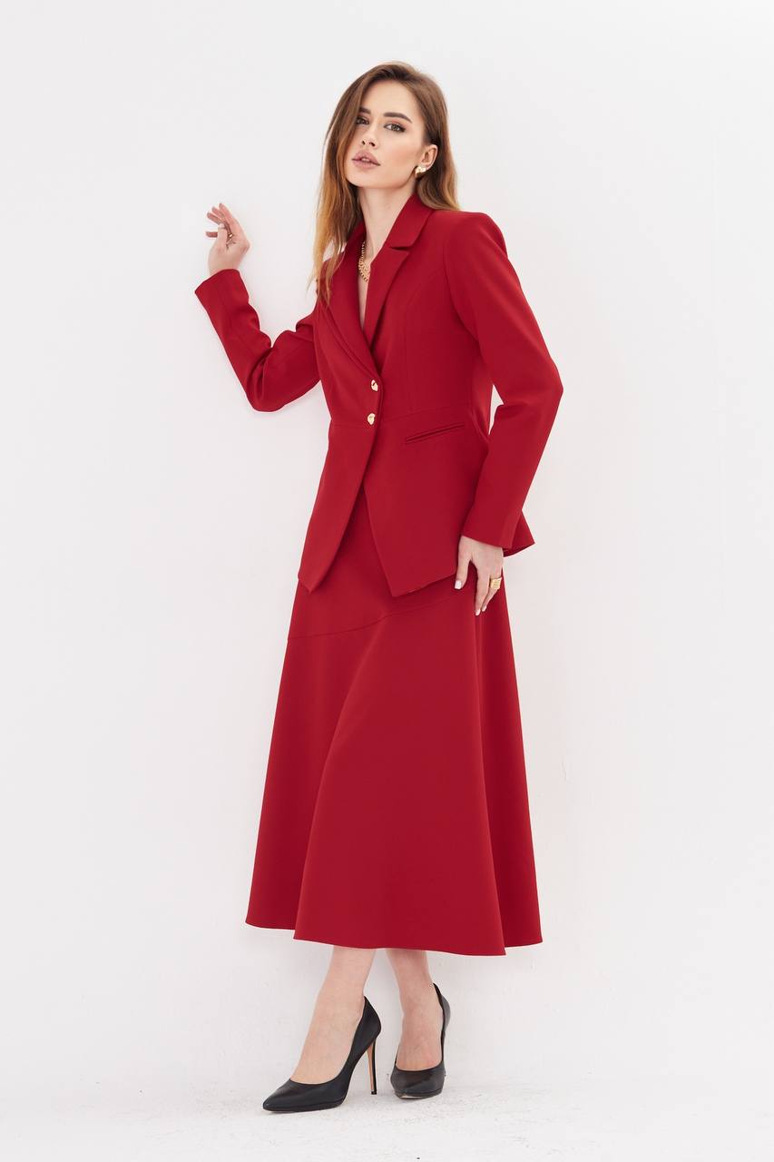 Red Blazer Midi Skirt Set