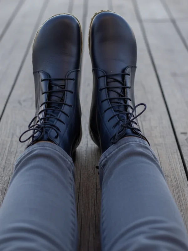 Black leather boots Grounding Shoes