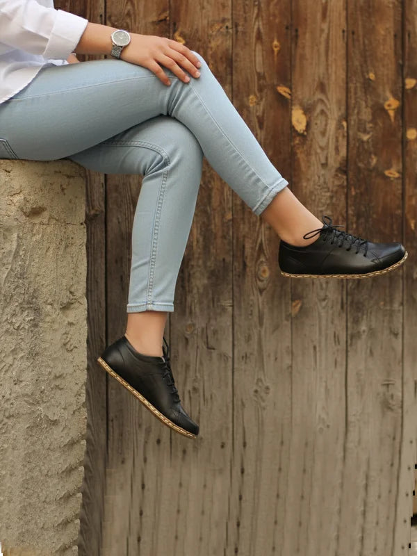 Black Leather Sneakers for Women