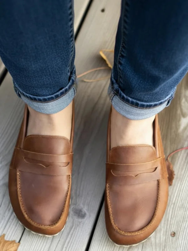 Women Brown Leather Penny Loafers
