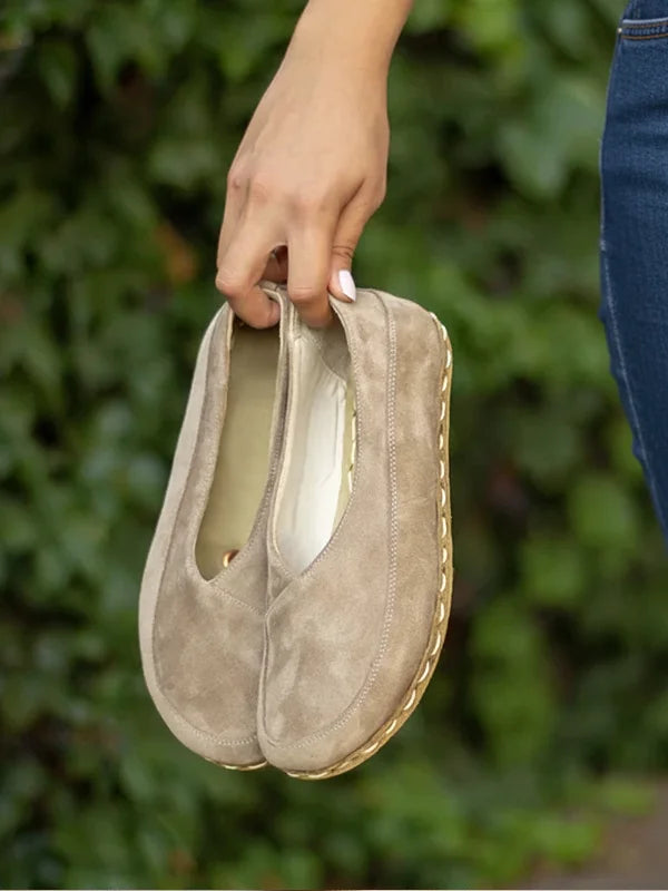 Barefoot Cross Beige Suede Ballet Flats for Women