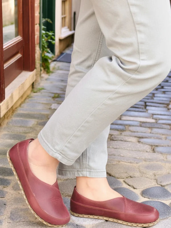 Barefoot Cross Burgundy Ballet Flats for Women