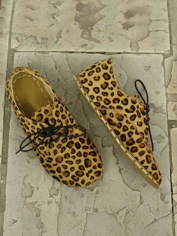 Barefoot Earthing Leopard Print Leather Oxford Shoes