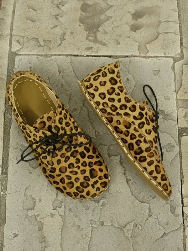 Barefoot Earthing Leopard Print Leather Oxford Shoes