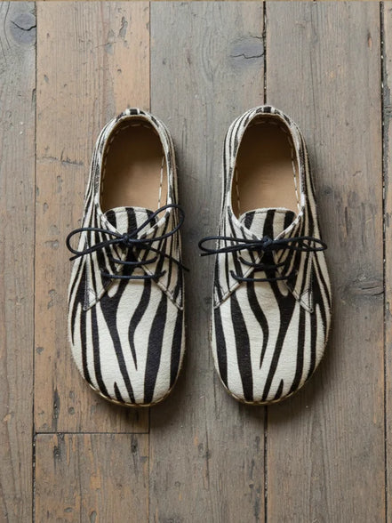 Barefoot Earthing Zebra Pattern Leather Oxford Shoes