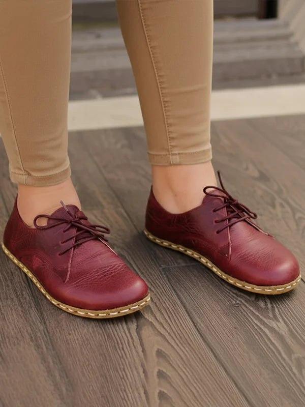 Barefoot Grounding Burgundy Oxford Shoes for Women