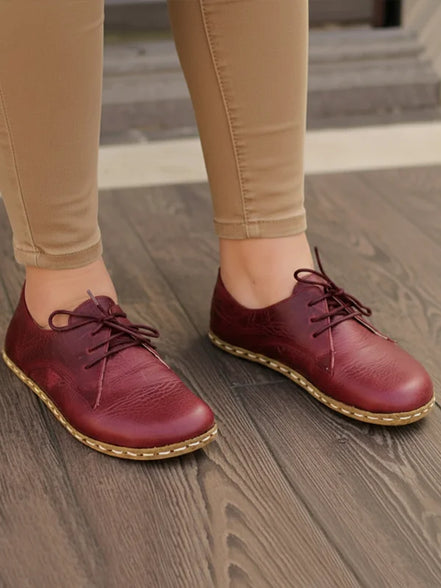 Barefoot Grounding Burgundy Oxford Shoes for Women