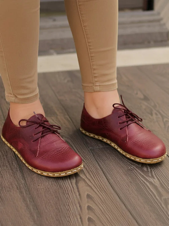 Barefoot Grounding Burgundy Oxford Shoes for Women