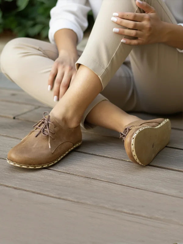 Barefoot Grounding Matte Brown Oxford Shoes for Women