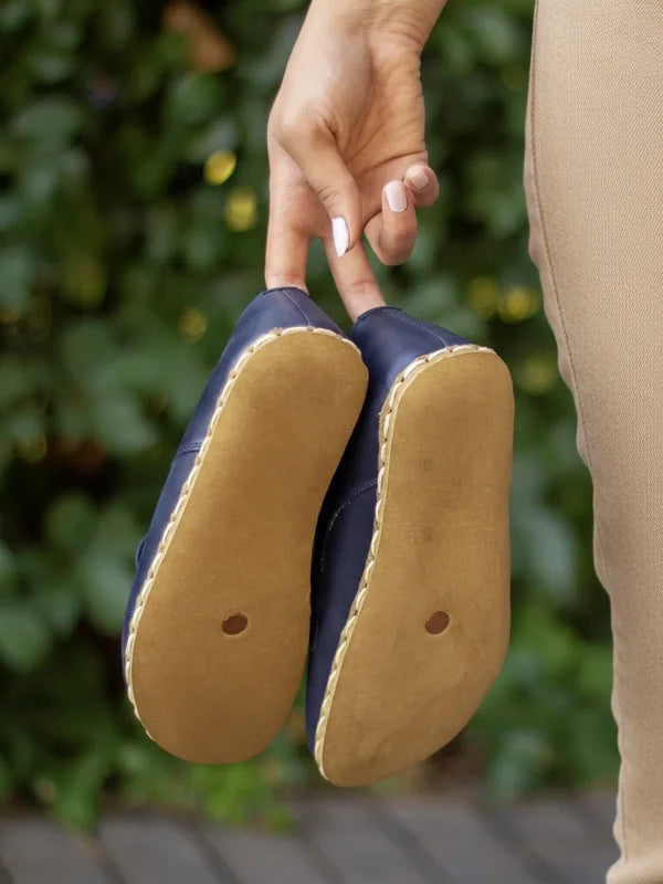 Navy Blue Leather Oxford Shoes