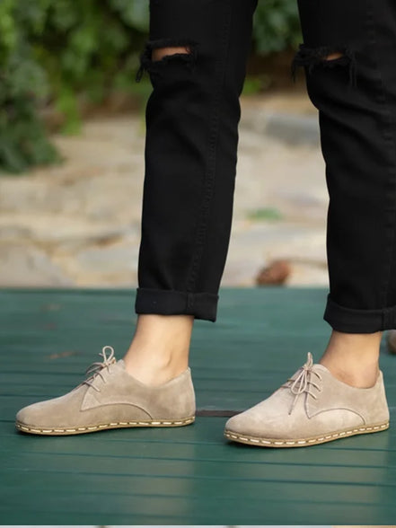 Women's Light Brown Suede Leather Oxford Shoes