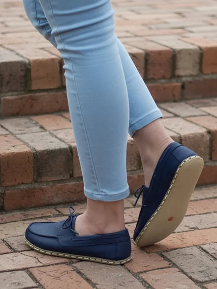 Barefoot Navy Blue Boat Shoes for Women
