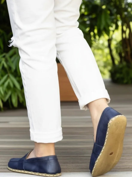 Navy Blue Leather Penny Loafers