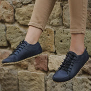 Navy Blue Leather Sneakers