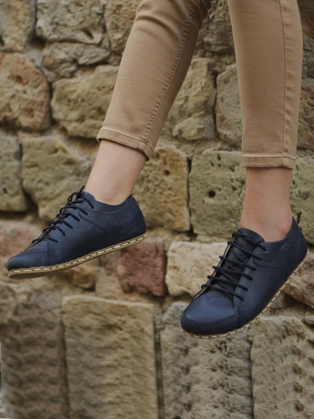 Navy Blue Leather Sneakers